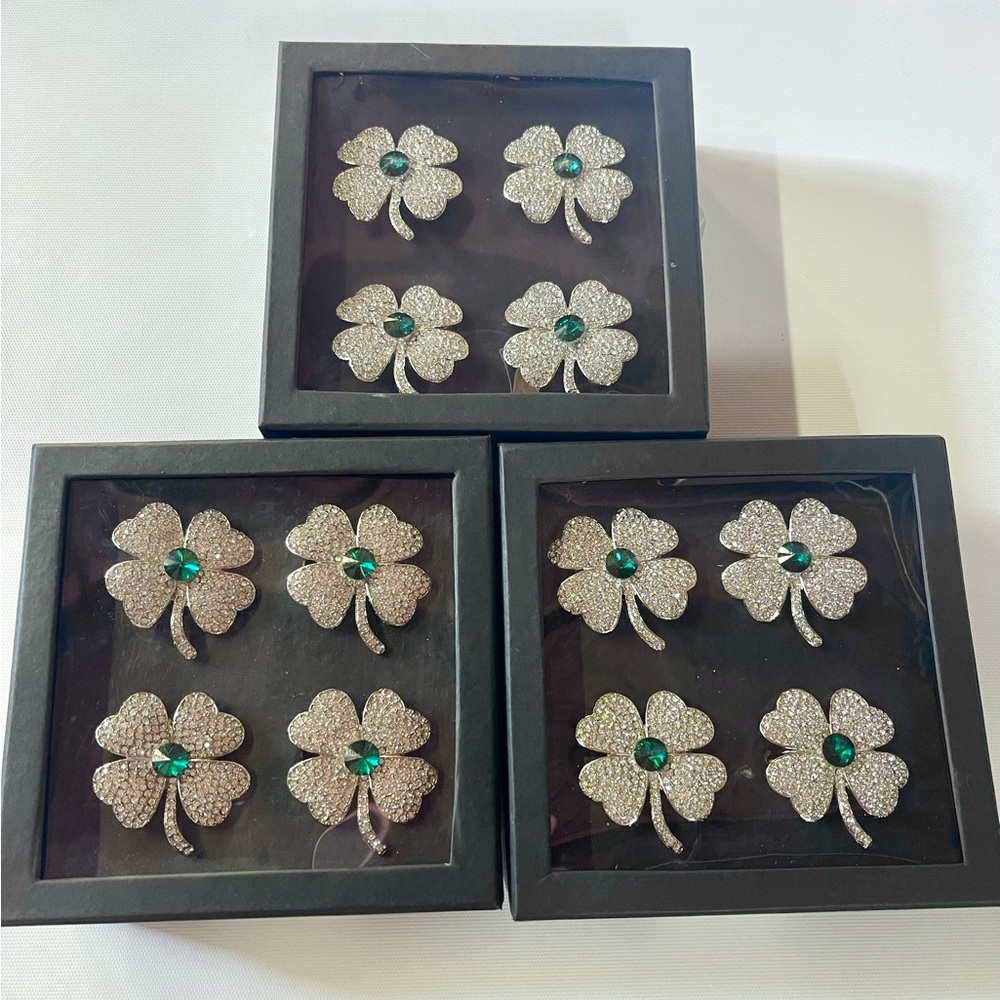 x12 Storehouse Rhinestone Shamrock 4 Leaf Clover Napkin Rings St Patricks Day